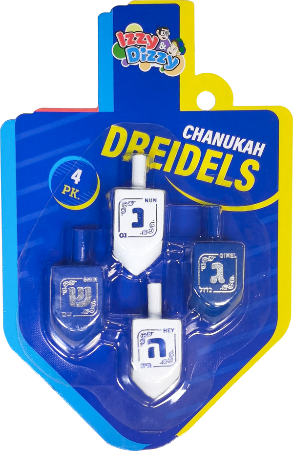 4PK. Blue & White Wood Dreidels Medium — Judaica Square