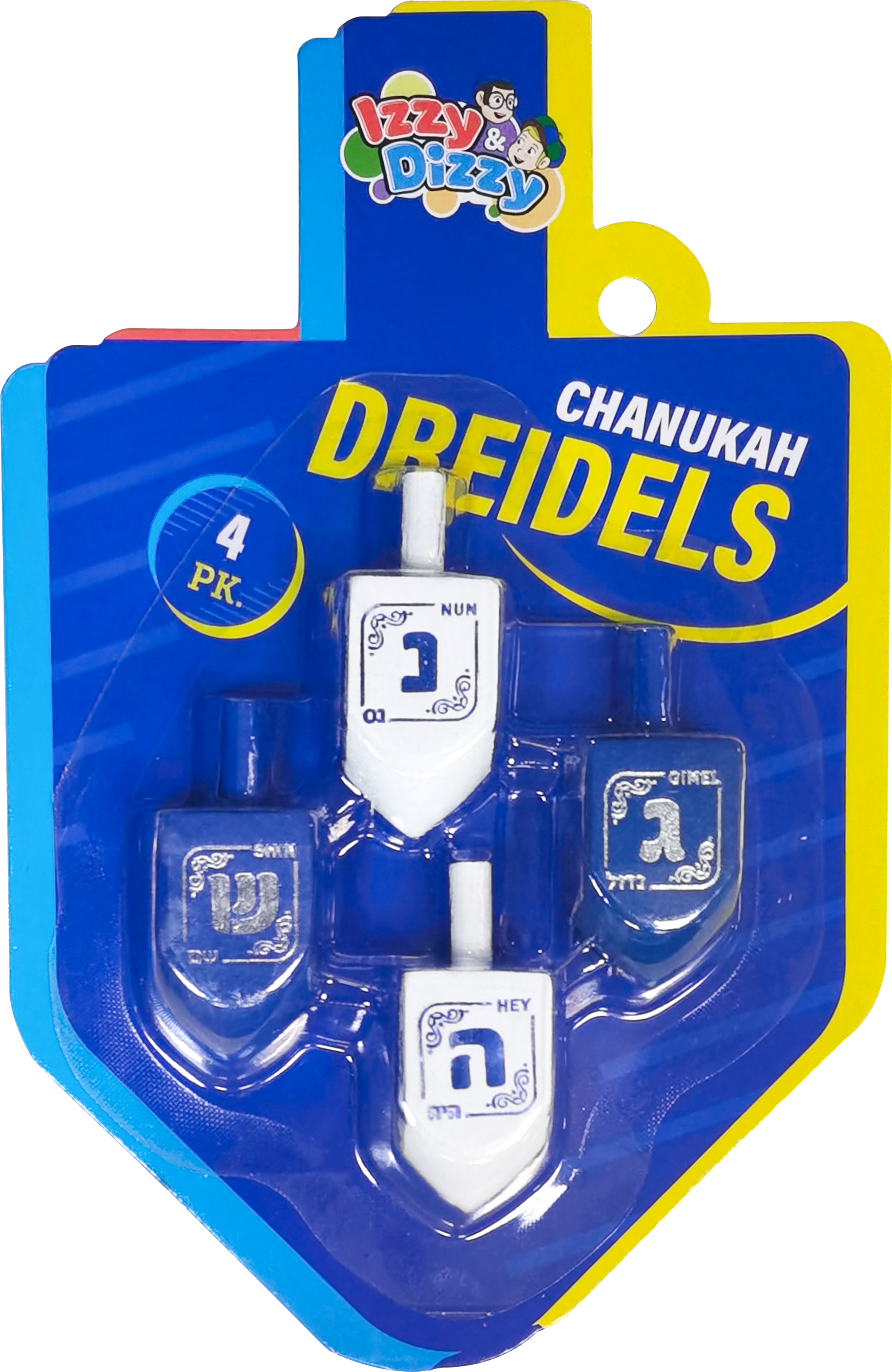 4PK. Blue & White Wood Dreidels Medium — Judaica Square