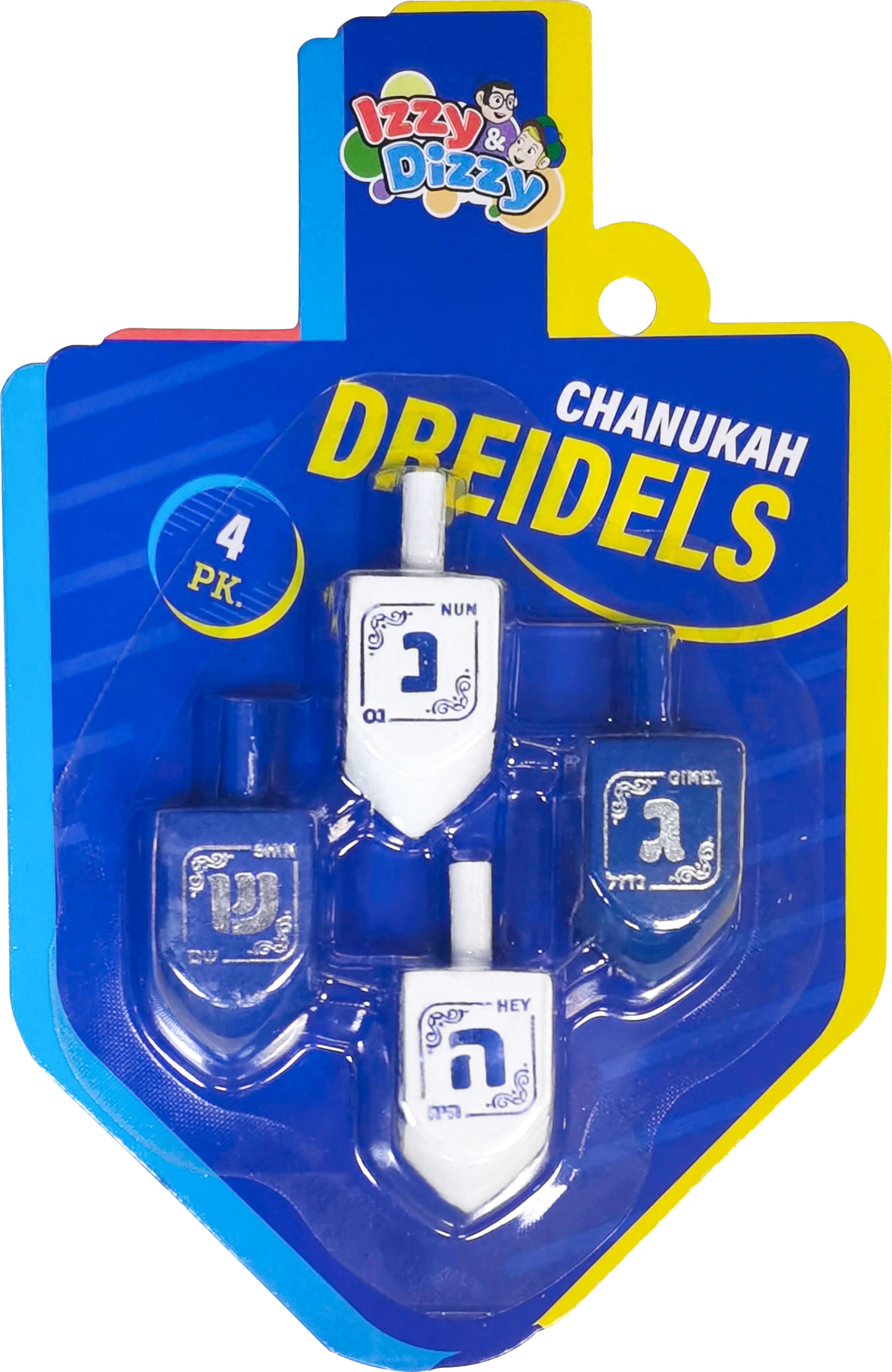 4PK. Blue & White Wood Dreidels Medium — Judaica Square