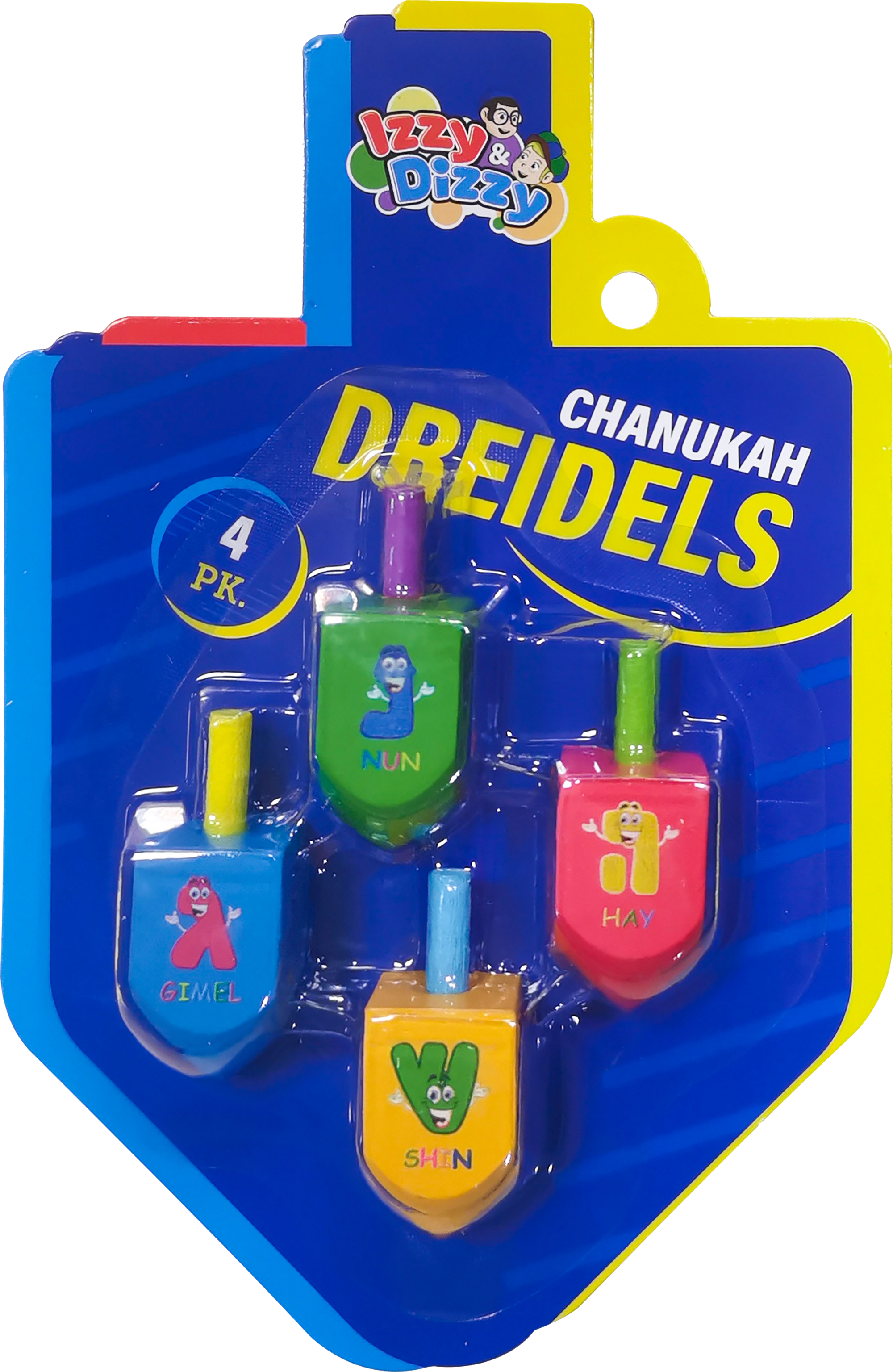 4PK. Character Letters Wood Dreidels Medium — Judaica Square