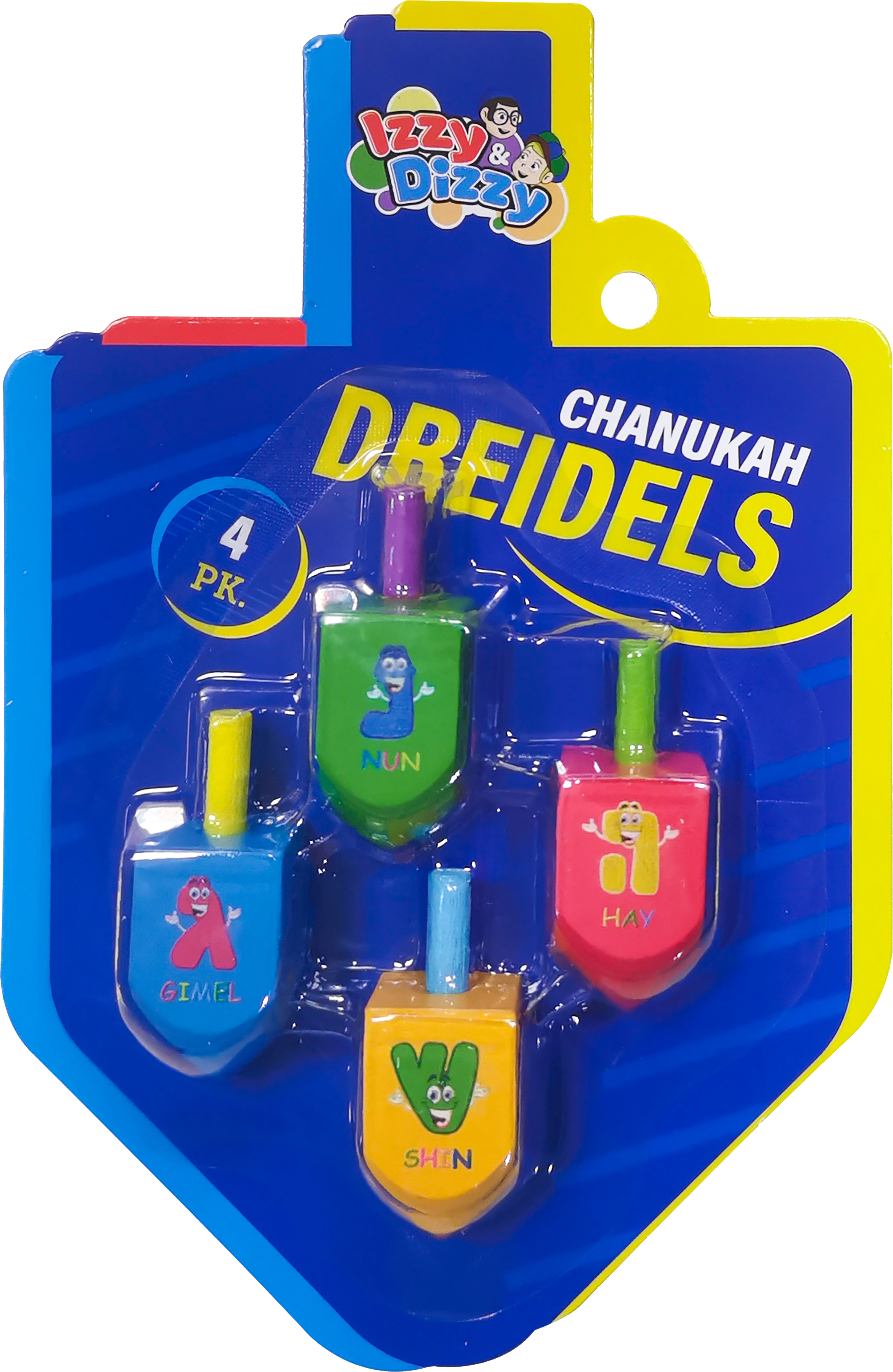 4PK. Character Letters Wood Dreidels Medium — Judaica Square