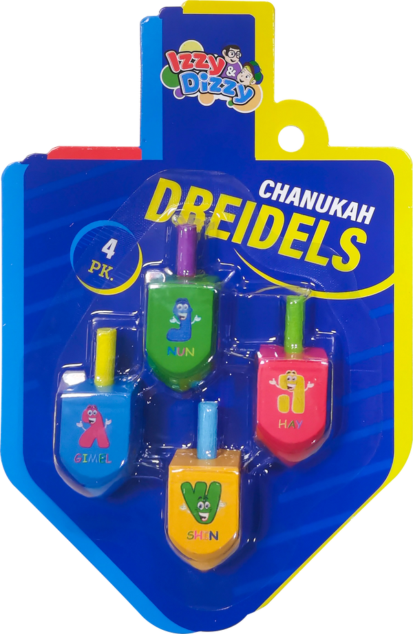 4PK. Character Letters Wood Dreidels Medium — Judaica Square