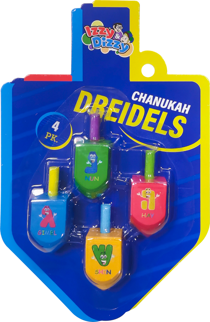4PK. Character Letters Wood Dreidels Medium — Judaica Square