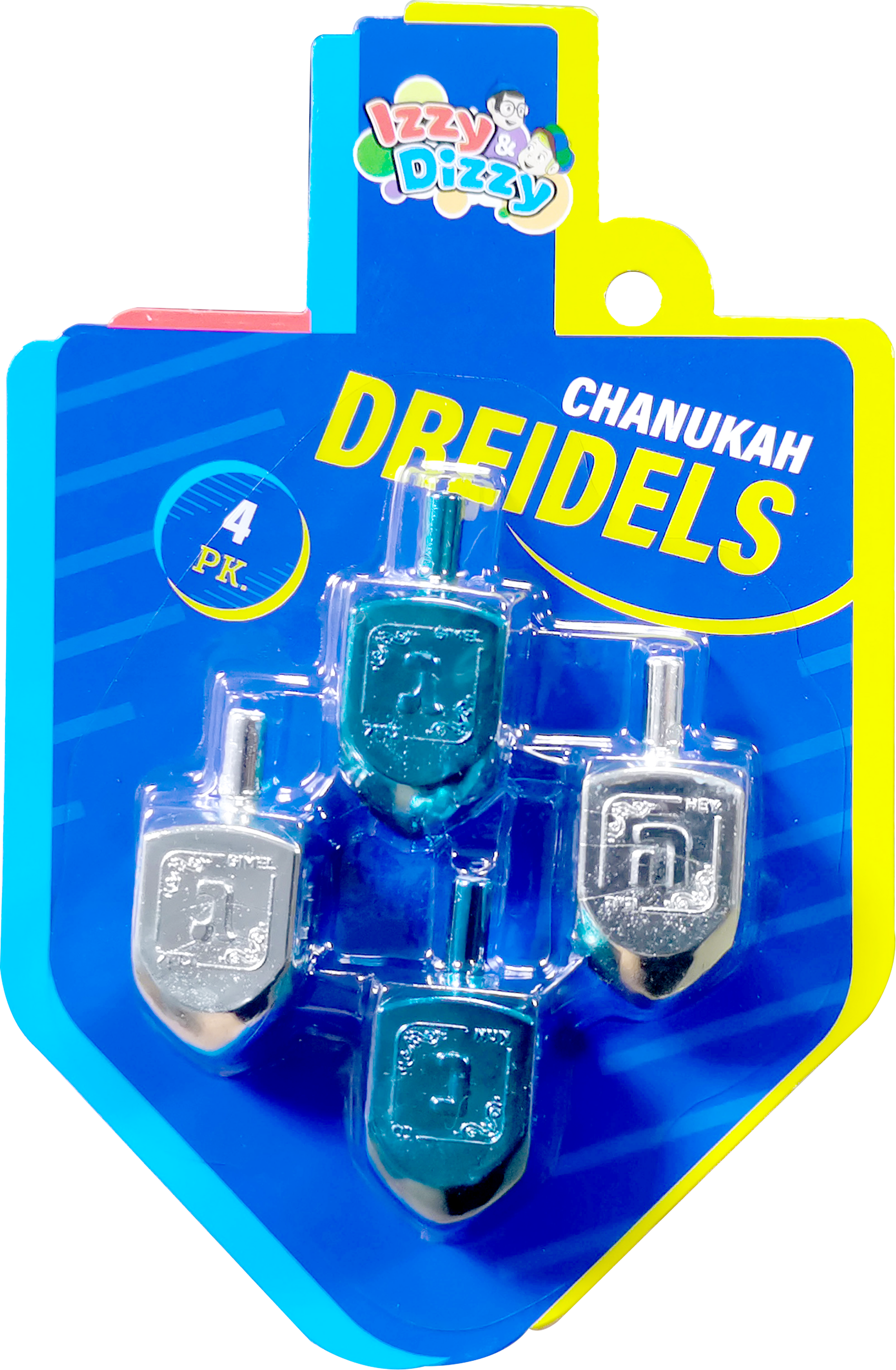 4PK. Blue & Silver Metallic Dreidels Medium — Judaica Square