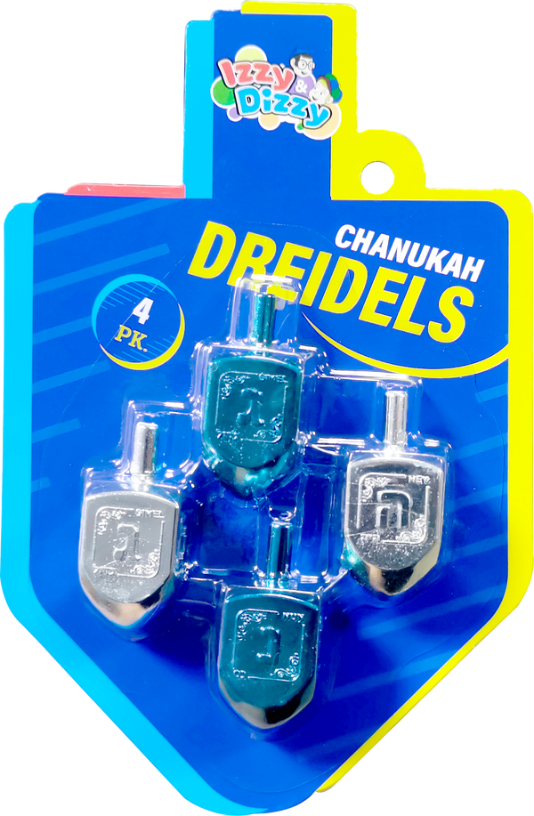 4PK. Blue & Silver Metallic Dreidels Medium — Judaica Square