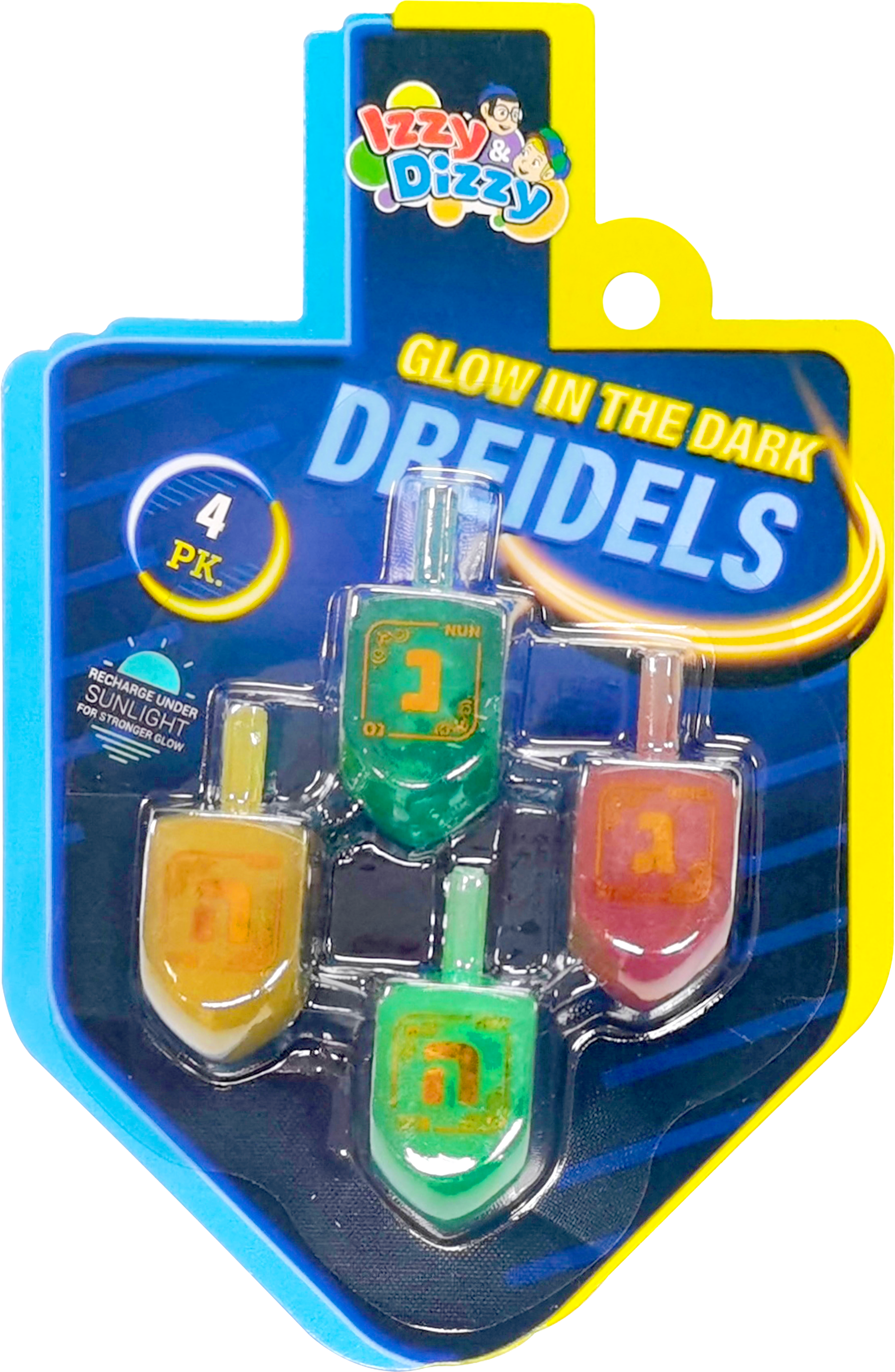 4PK. Multi Color Glow-in-the-dark Dreidels — Judaica Square