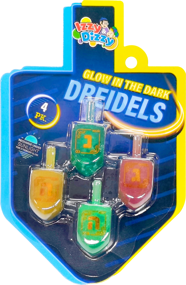 4PK. Multi Color Glow-in-the-dark Dreidels — Judaica Square