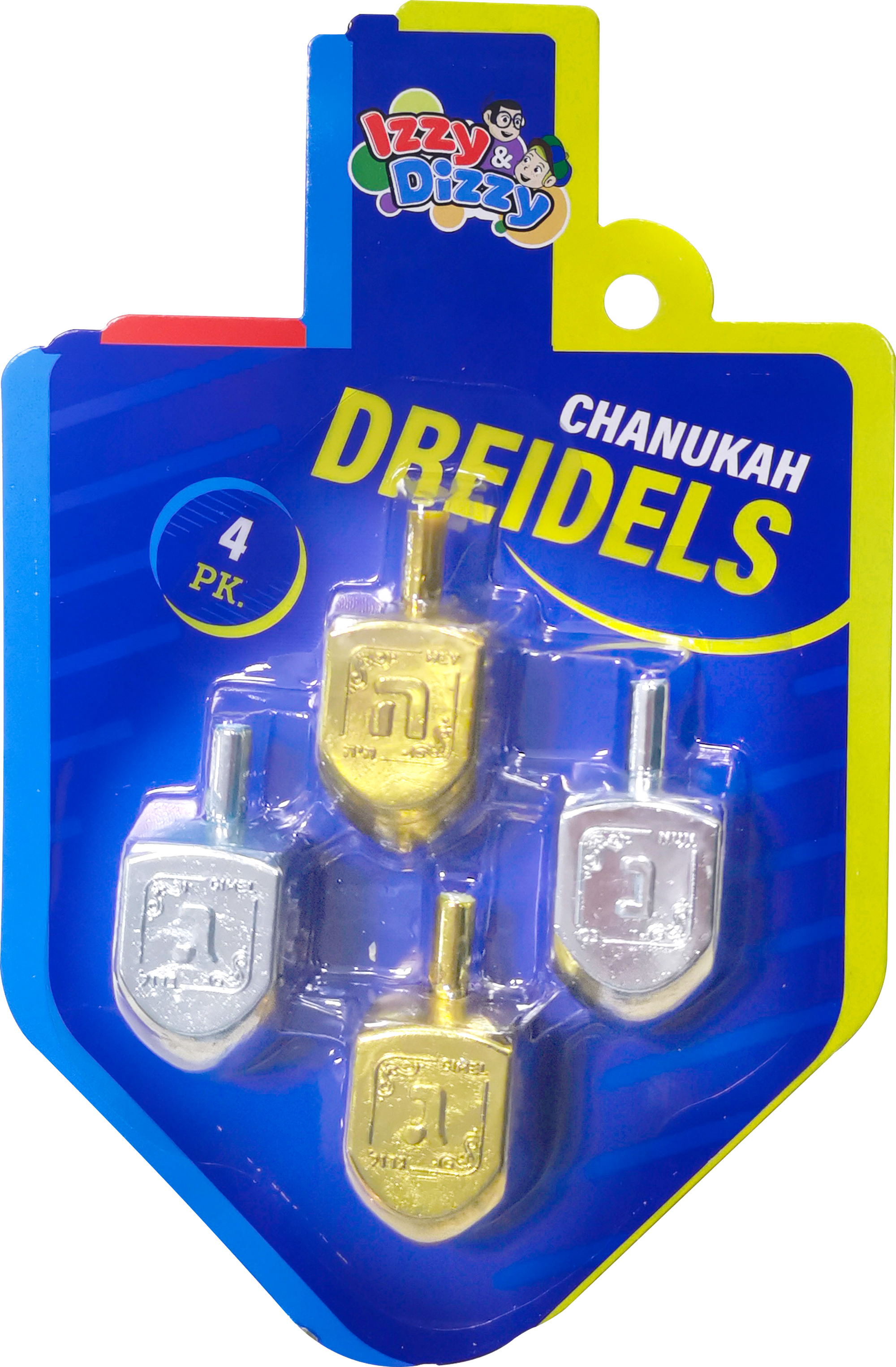 4PK. Gold & Silver Metallic Dreidels Medium — Judaica Square
