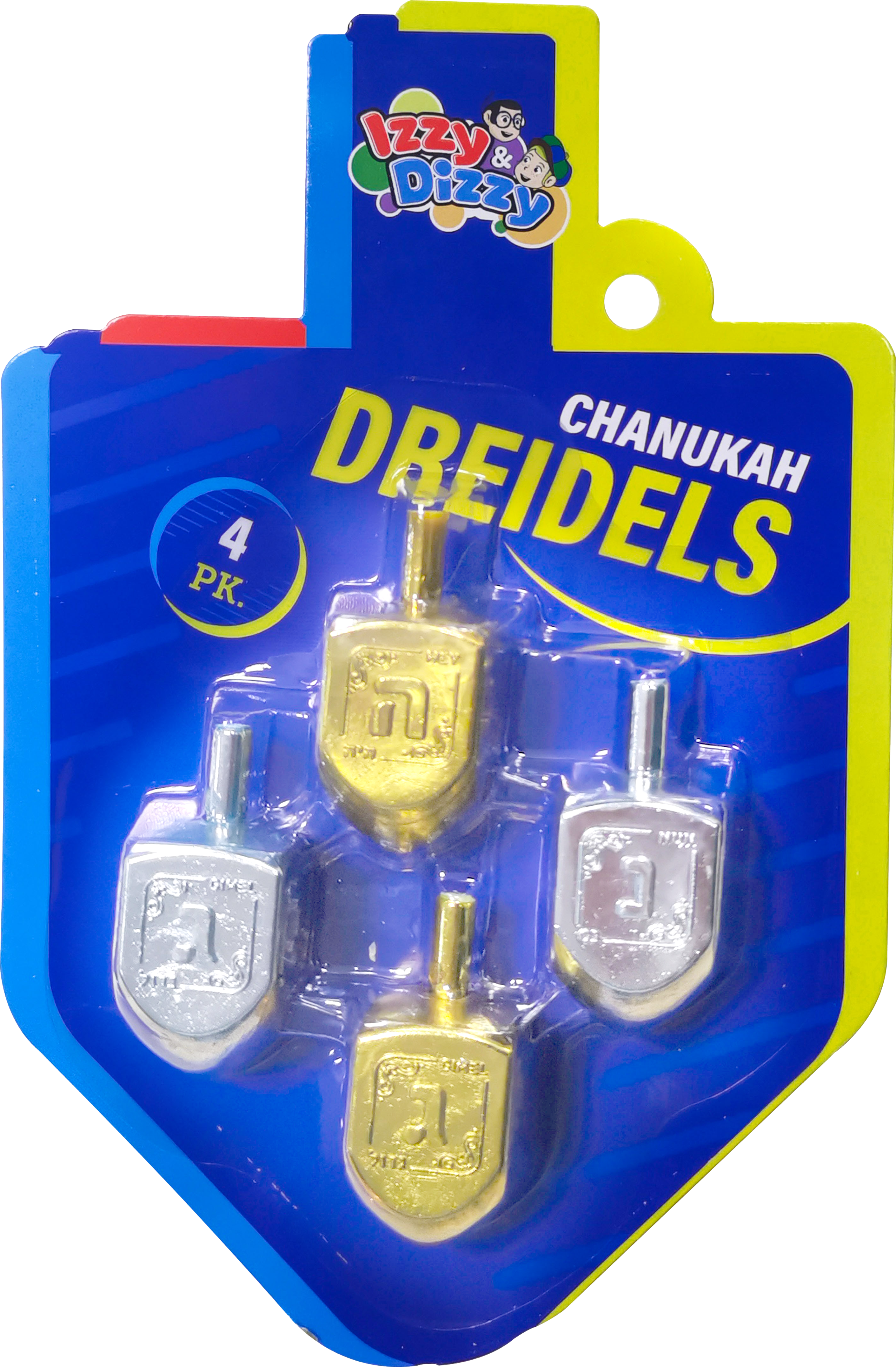 4PK. Gold & Silver Metallic Dreidels Medium — Judaica Square