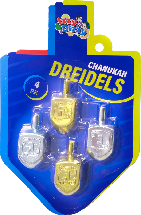 4PK. Gold & Silver Metallic Dreidels Medium — Judaica Square