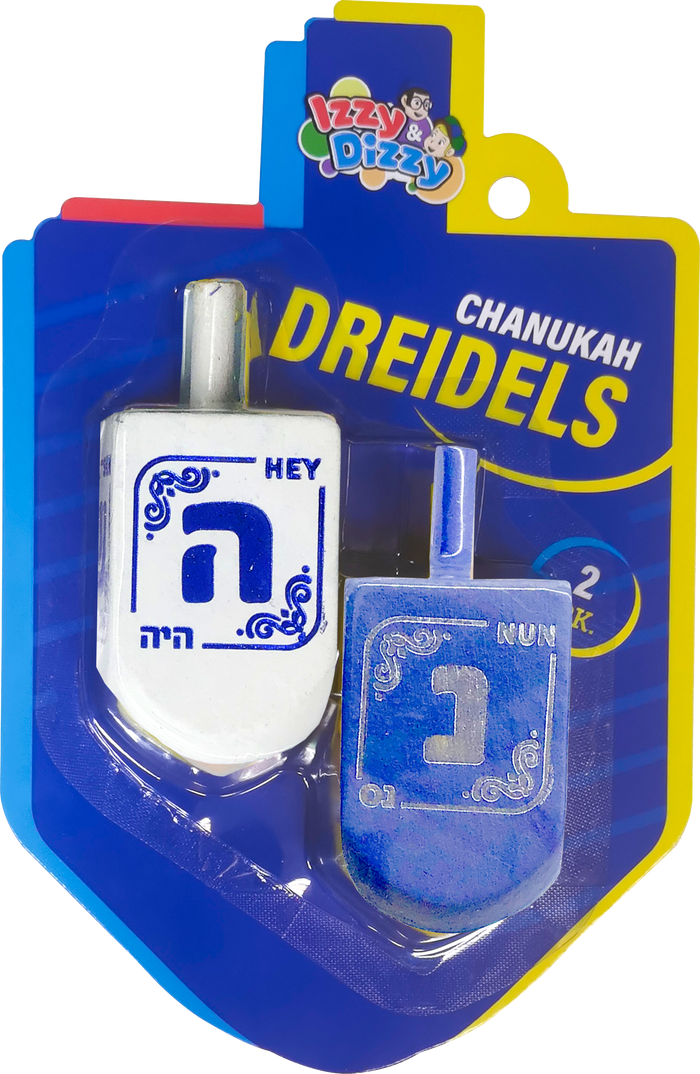 Blue & White Wood Dreidels Large 2-Pack — two oversized blue and white wooden dreidels | Judaica Square Lakewood