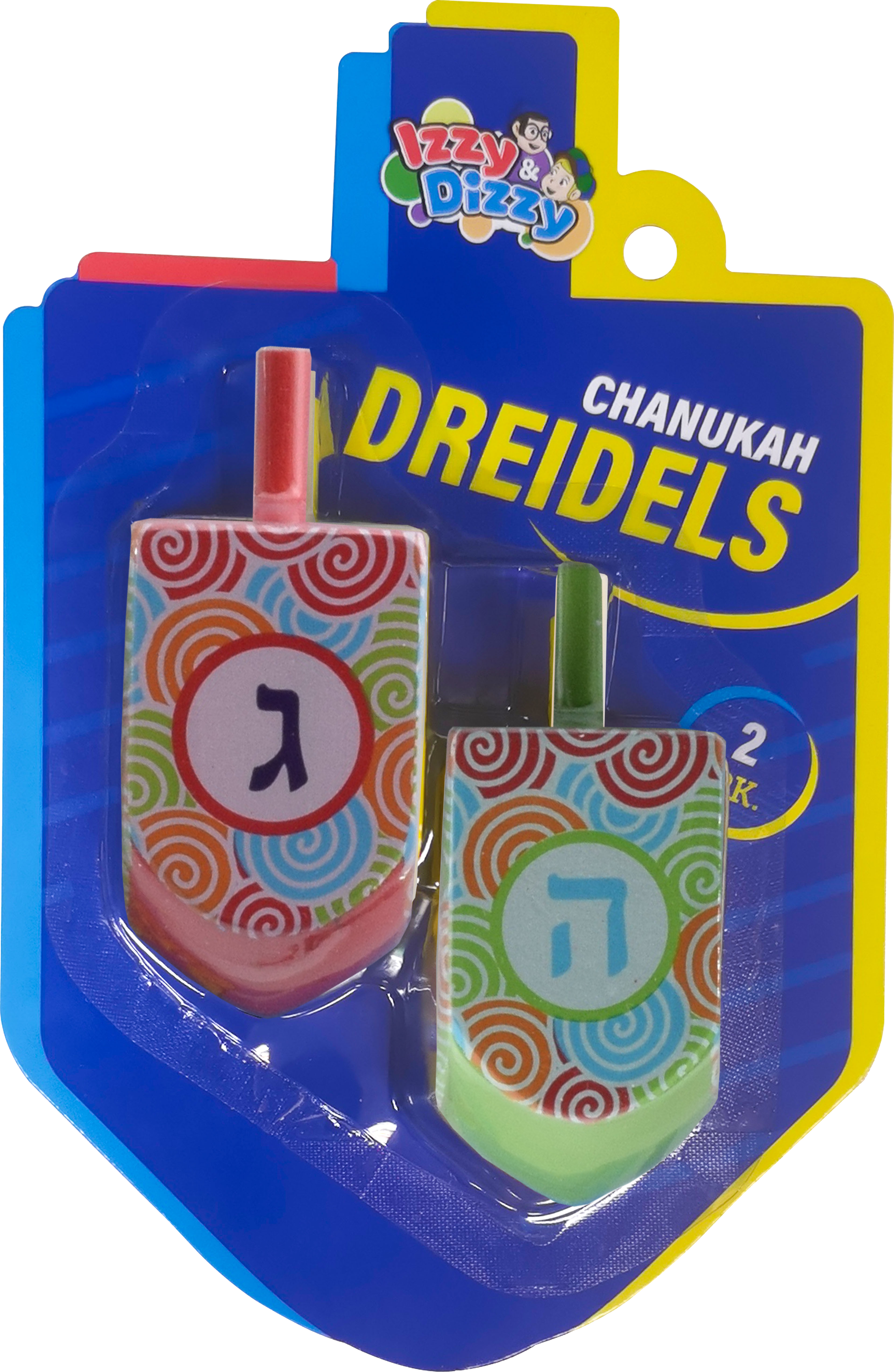 2PK. Multi Colored Pattern Print Wood Dreidels Large — Judaica Square