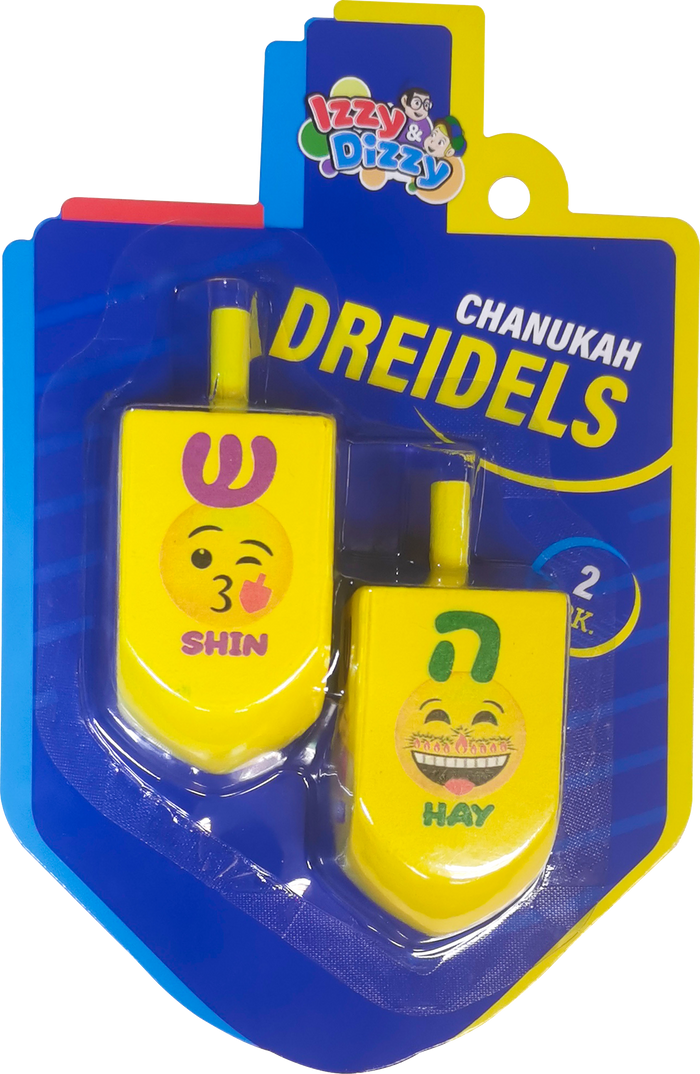 Large Emoji Wood Dreidels — two oversized wooden dreidels with emoji faces | Judaica Square Lakewood
