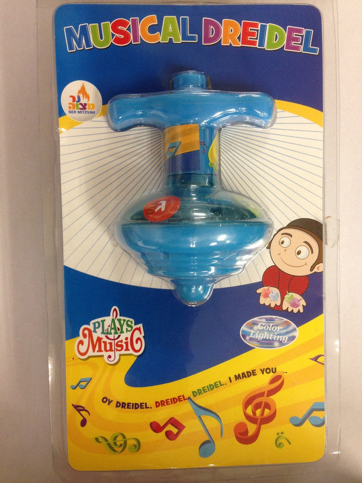 Blue musical dreidel on a Musical Dreidel blister card