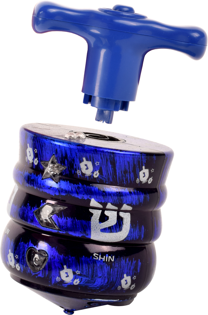 Laser Dreidel — plastic dreidel glowing with colored light mid-spin | Judaica Square Lakewood