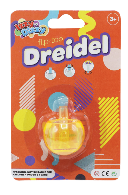 Lucite Flip Top Dreidels — clear acrylic dreidel balanced upside down mid-spin | Judaica Square Lakewood