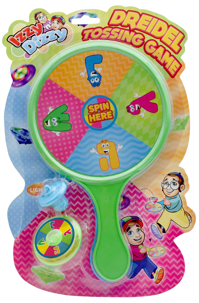 Top Toss Bats with Light-Up Dreidel — two toss bats beside a glowing dreidel | Judaica Square Lakewood