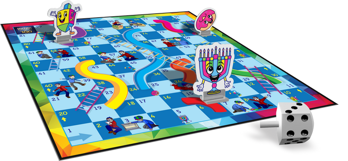 Chanukah Slides-n-Ladders Game — full-size game board open on a table | Judaica Square Lakewood