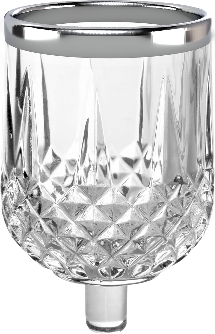 Crystal Oil Glass #13 — clear glass cup with a bright silver rim | Judaica Square Lakewood