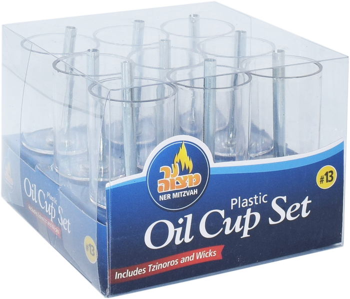Plastic Oil Cup Set #13 — nine plastic oil cups with holders and wick bundle | Judaica Square Lakewood
