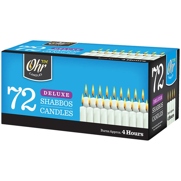 Deluxe 4-Hour Shabbos Candles — box of 72 white candles | Judaica Square Lakewood