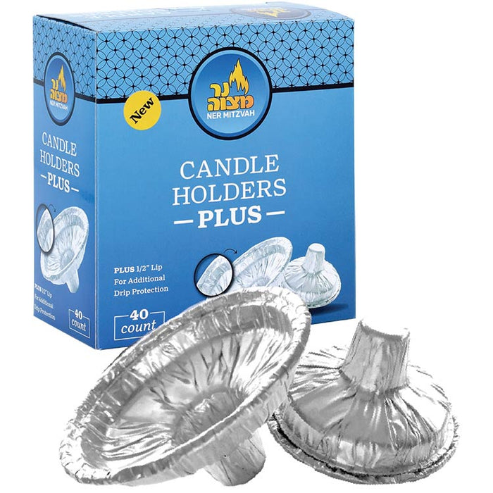 Ner Mitzvah PLUS disposable candelabra wax guards, 40-count box with aluminum inserts