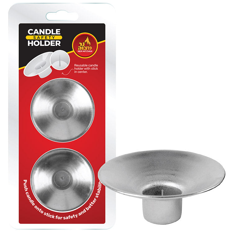 2-Pk. Safety Candle Holder Silver — Judaica Square
