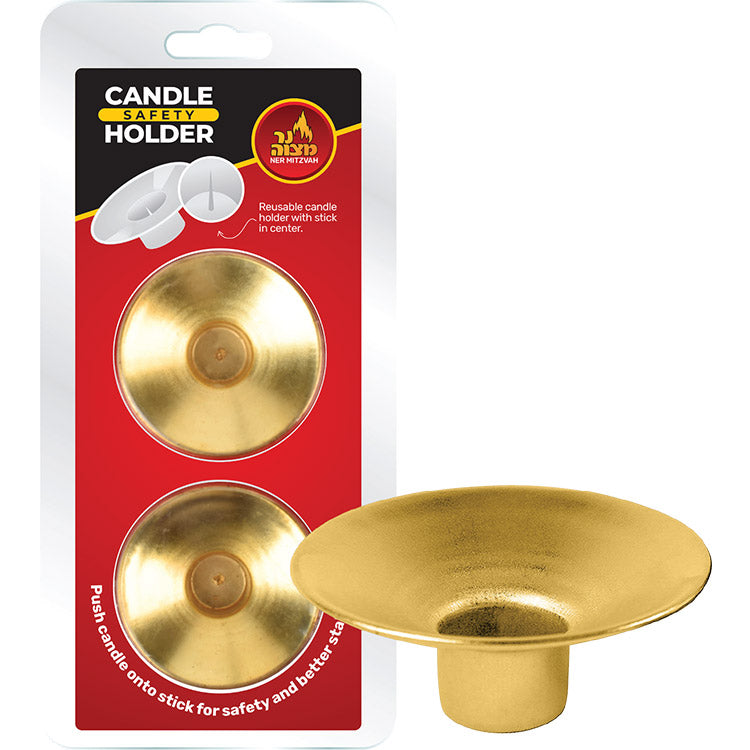 2-Pk. Safety Candle Holder Gold — Judaica Square