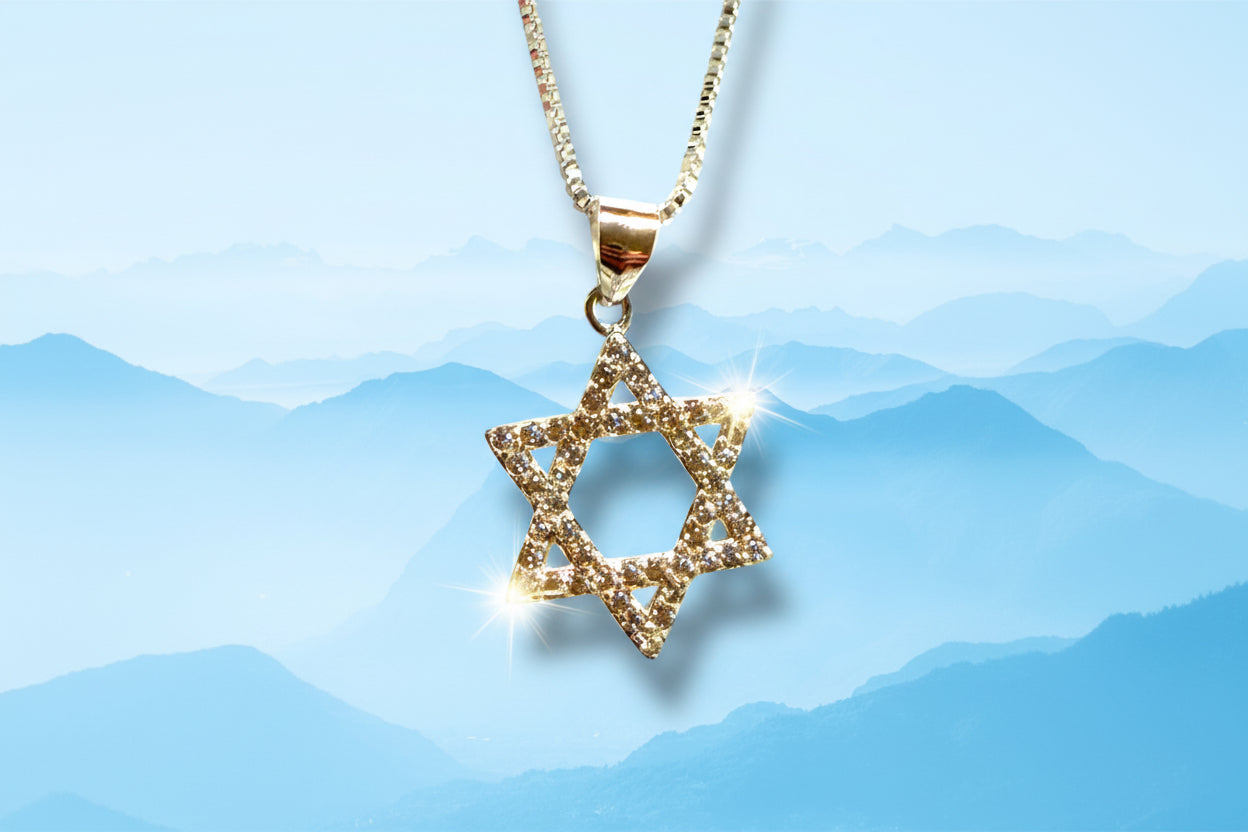 Sparkling cubic zirconia sterling Magen David pendant on box chain | Judaica Square Lakewood (view 11)