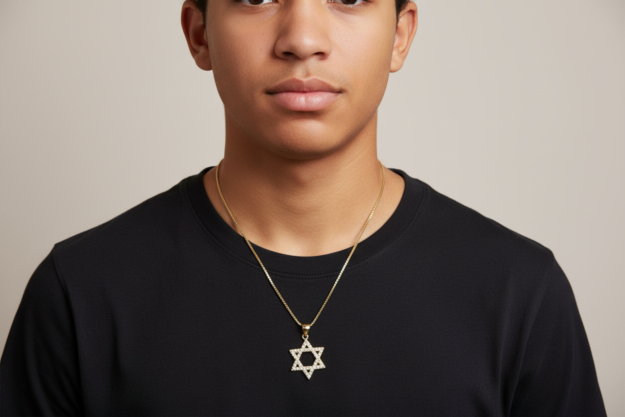 Sparkling cubic zirconia sterling Magen David pendant on box chain | Judaica Square Lakewood (view 7)
