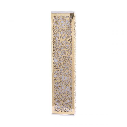 Anodized Aluminum Mezuzah Case with Metal Cutout - Pomegranate