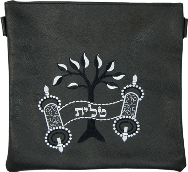 Prestige Leather Tallit & Tefillin Bag — Eitz Chaim Design, Traditional Collection (270A-BK)