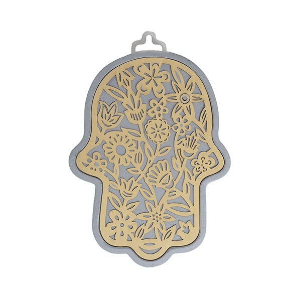 Small Anodized Aluminum Hamsa with Flower Cutout