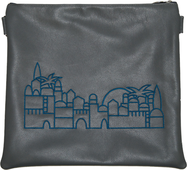 Prestige Leather Tallit & Tefillin Bag — Jerusalem & Yerushalayim Design, Traditional Collection (275A-LG)