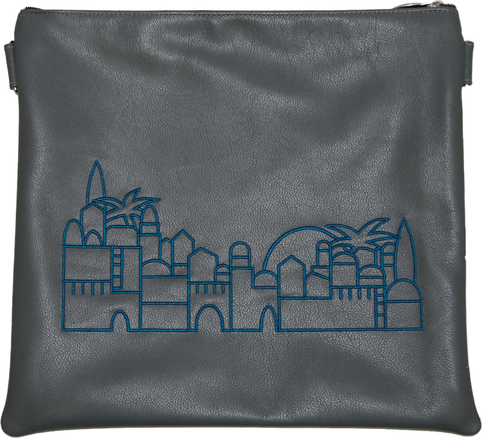 Prestige Leather Tallit & Tefillin Bag — Jerusalem & Yerushalayim Design, Traditional Collection (275A-LG)