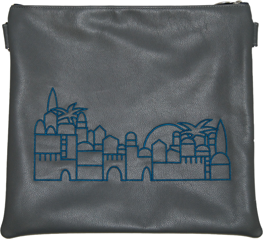 Personalization preview — Leather Tallit & Tefillin Bag — Jerusalem & Yerushalayim Design, Traditional Collection