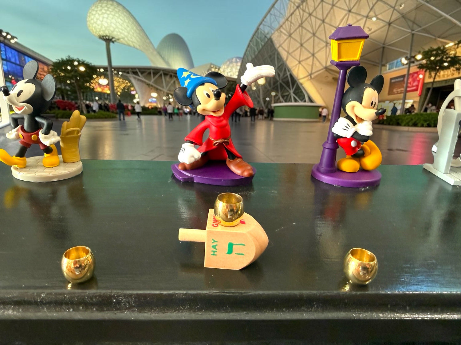 Mickey Mouse anniversary menorah — row of repurposed Disney figures with brass cups | Judaica Square Lakewood (view 9)