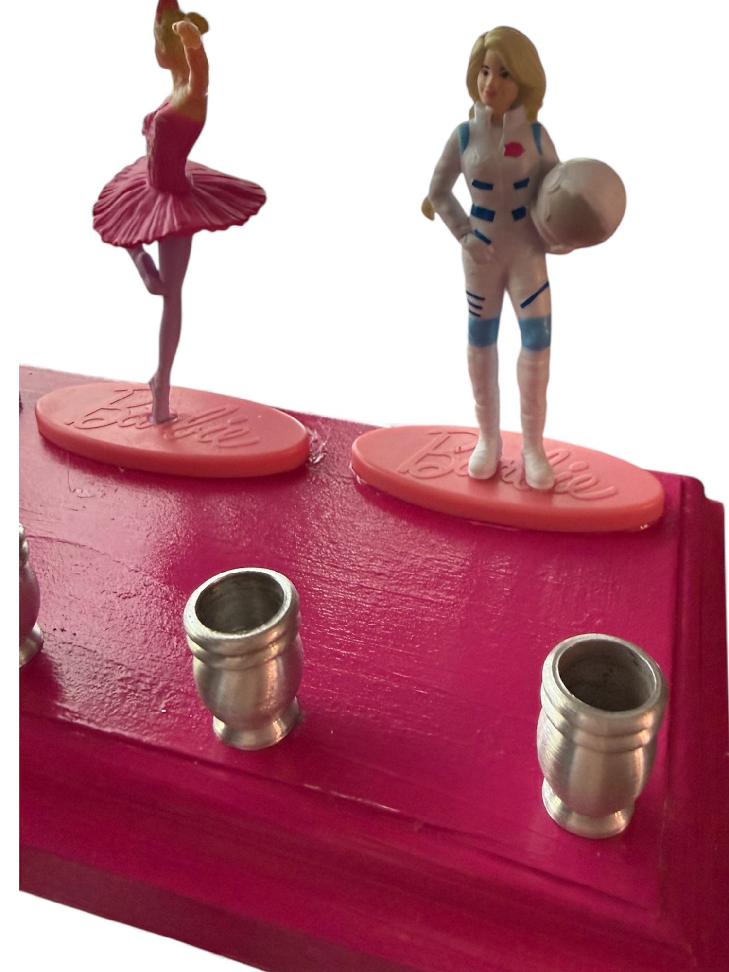 Barbie menorah — vintage Barbie career doll figures on painted wood plaques | Judaica Square Lakewood (view 7)