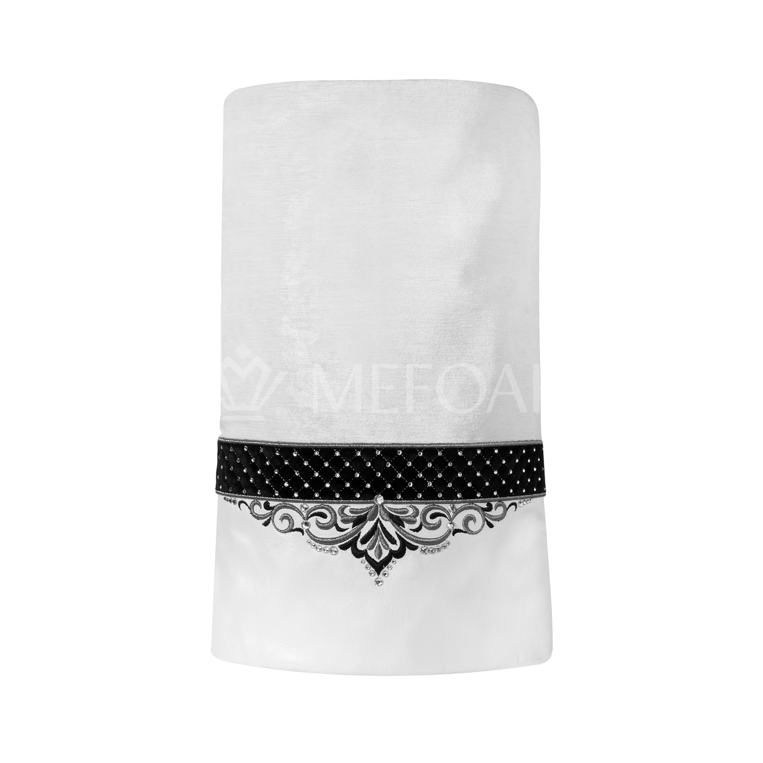 Leather & Velvet Torah Mantle - Style 323-White - Image 2