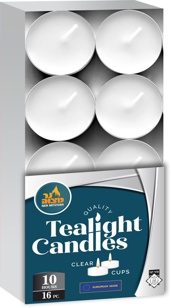 Tealights in Clear Plastic Cups — row of clear-cup tealight candles | Judaica Square Lakewood