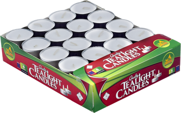 Olive Oil Tealights, 6-Hour — clear cups of golden olive oil in a 40-count tray | Judaica Square Lakewood