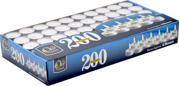 200-pack plastic-wrapped tealights — bulk case of individually sealed cups | Judaica Square Lakewood