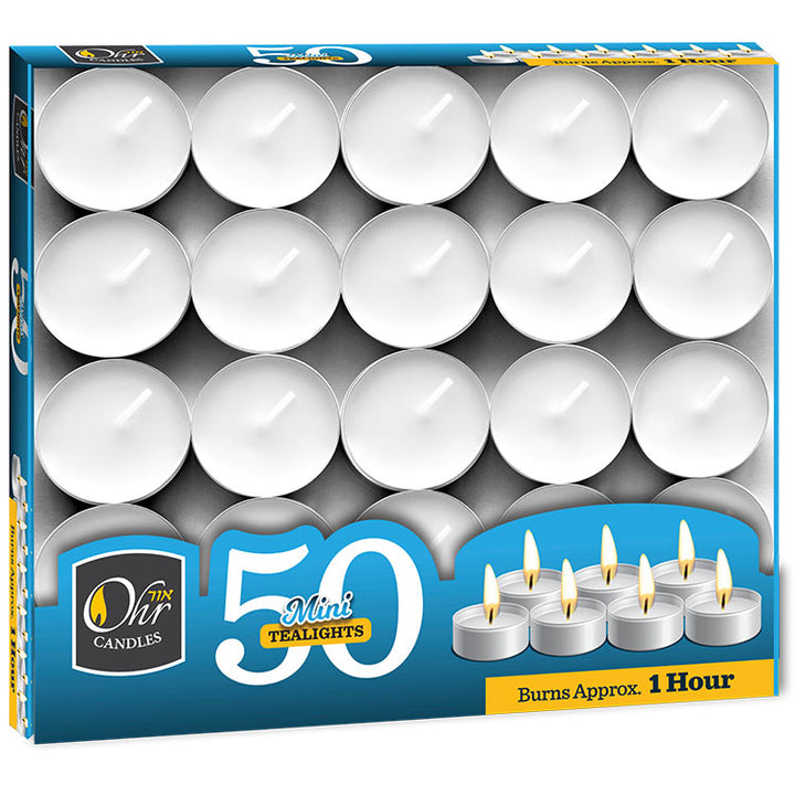 Ohr Mini Tealight Candles — 50-Pack for Yahrzeit and Motzei Shabbos