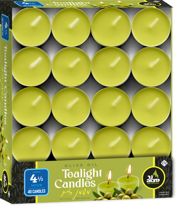 Olive Oil Tealights, 4.5-Hour: pre-filled olive oil cups ready to light