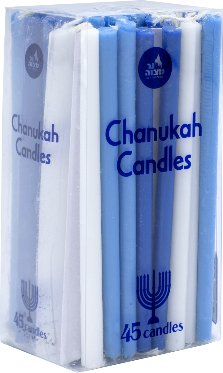 Long Chanukah Candles Blue & White: alternating blue and white tapers