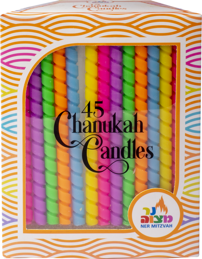 Multi-Color Spiral Chanukah Candles — twisted candles in mixed bright colors | Judaica Square Lakewood