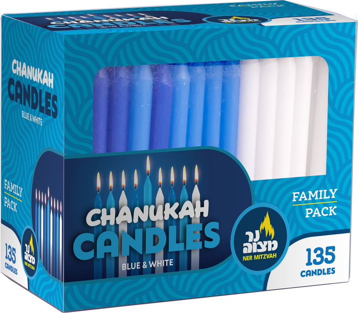 Blue & White Family Pack Chanukah Candles — bulk box of tapered blue and white menorah candles | Judaica Square Lakewood