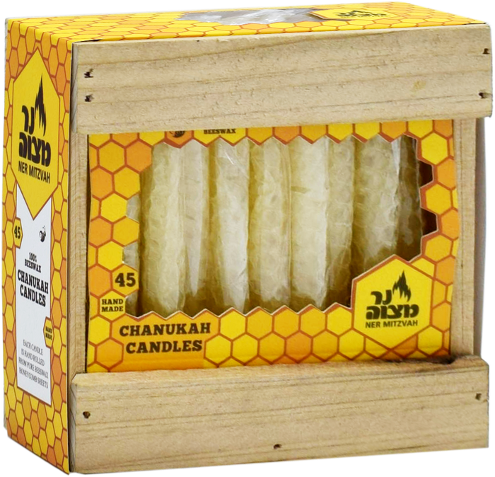 White Honeycomb Chanukah Candles — 45 hand-rolled white beeswax candles | Judaica Square Lakewood