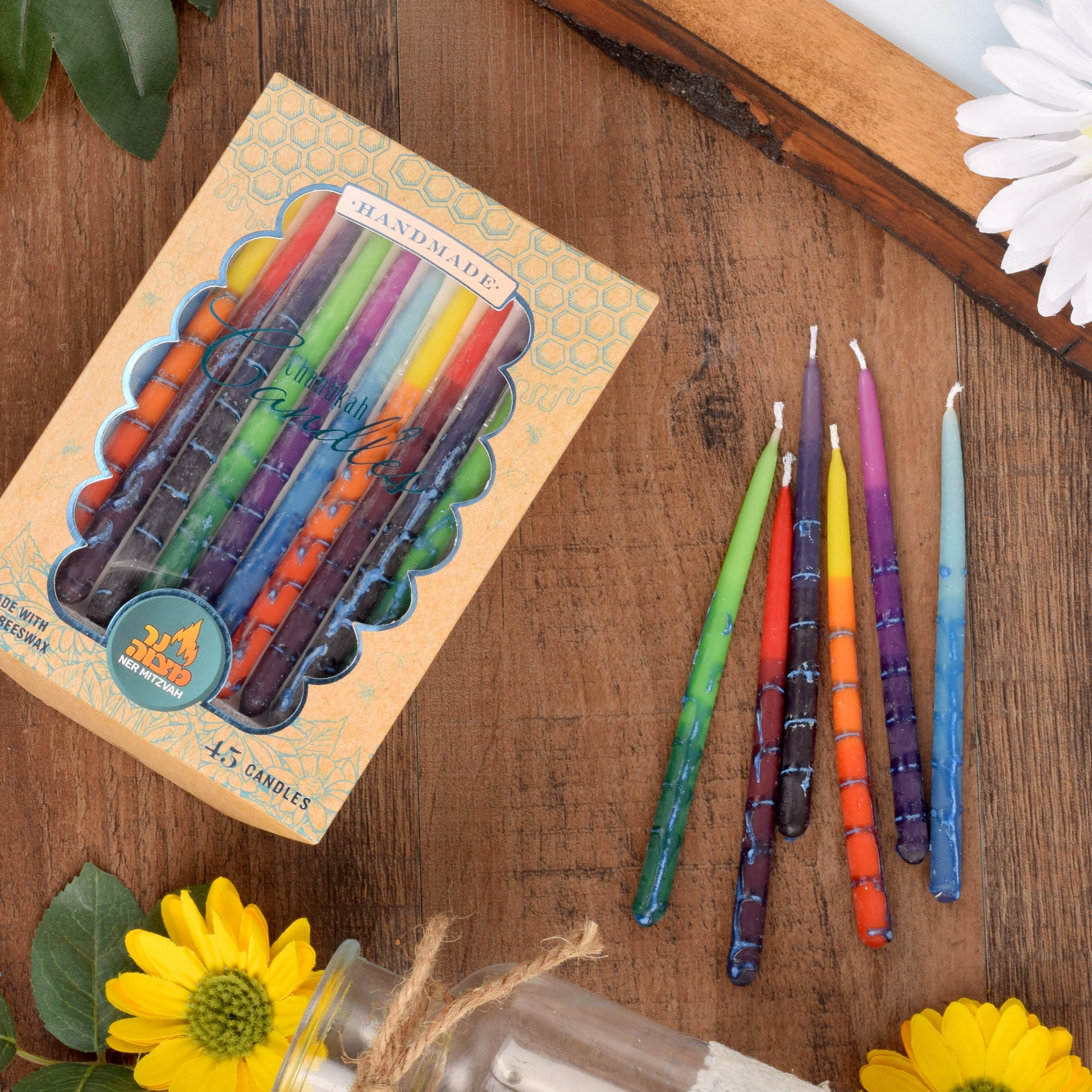 45pk. Decorated Beeswax Chanukah Candles — Judaica Square