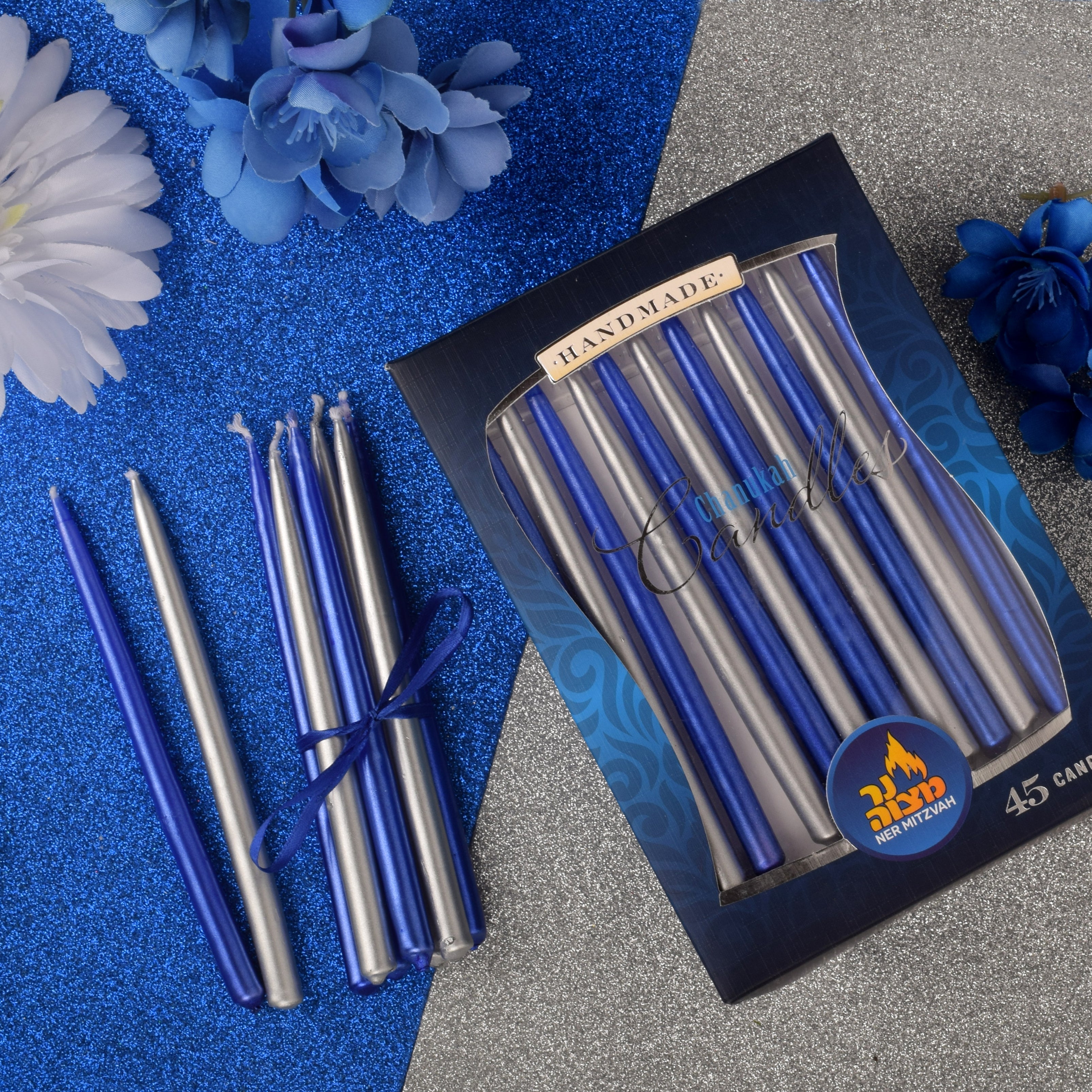 Blue & Silver Metallic Chanukah Candle 45pk. — Judaica Square